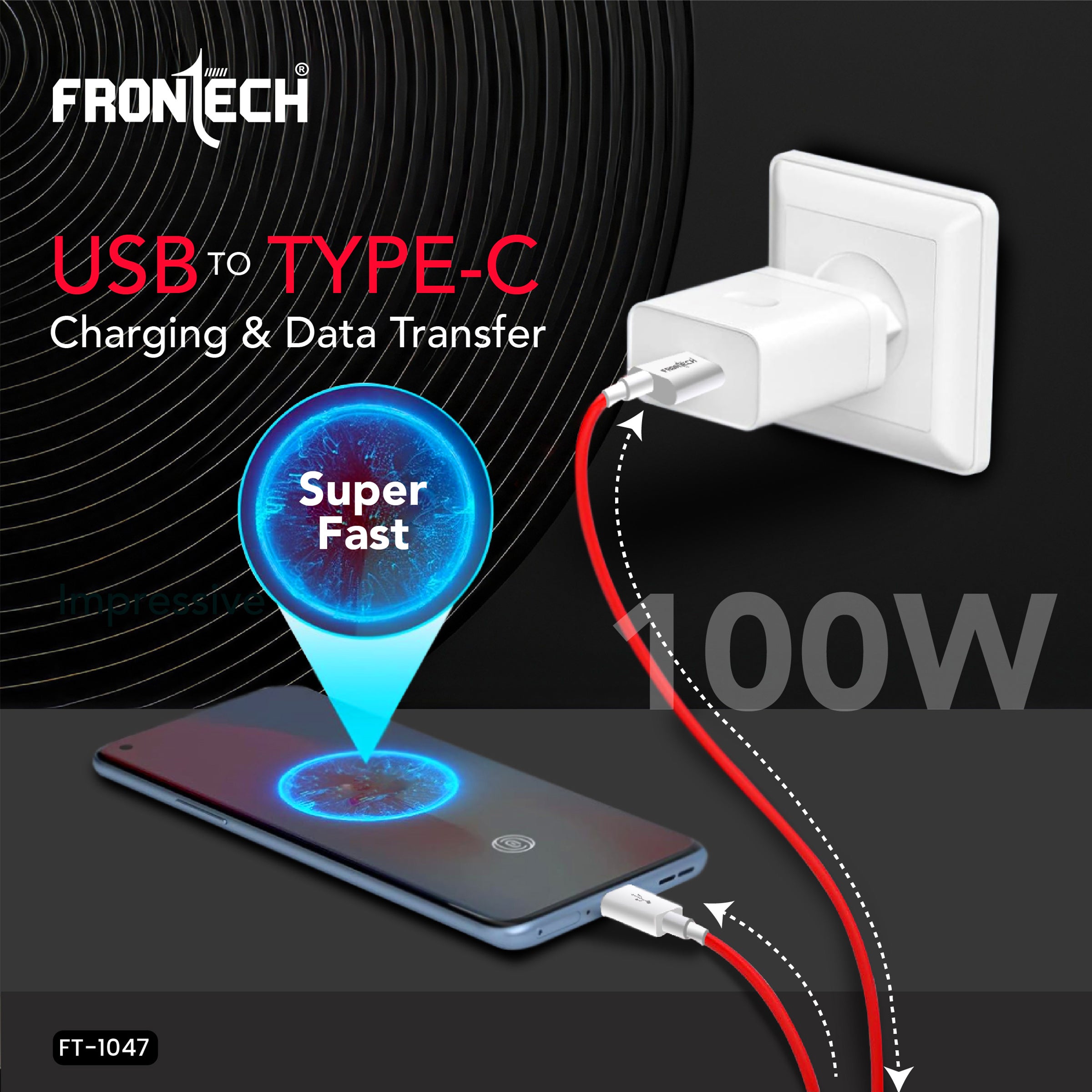 Frontech USB Type-C Fast Charging Cable | 100W Power Delivery | 1M Durable & Bend-Resistant | SuperSpeed Data Transfer | Red & White (FT-1047) Frontech USB Type-C Fast Charging Cable | 100W Power Delivery | 1M Durable & Bend-Resistant | SuperSpeed Data Transfer | Red & White (FT-1047)